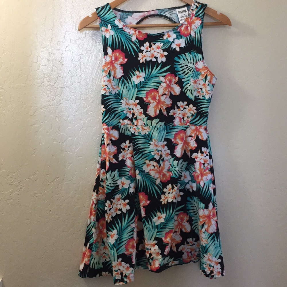 Tropical Floral Print Pink Cotton Dress
